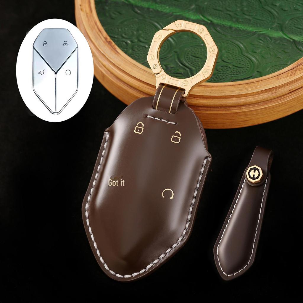 BYD Formula Leopard 5 Genuine Leather Car Key Cover with High-End Key Chain for Men and Women