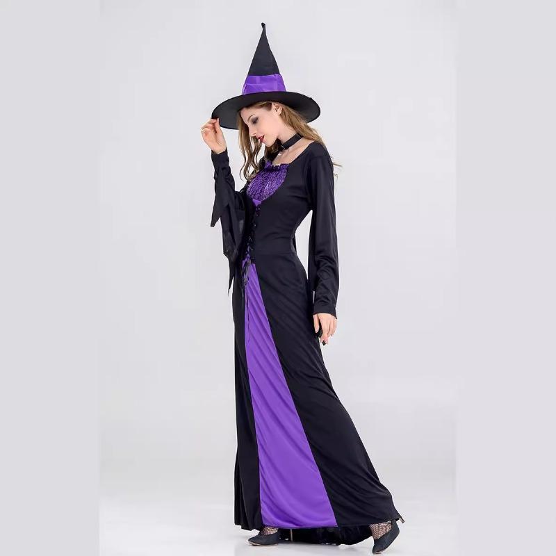 New Halloween witch costume, adult cosplay purple witch dress costume