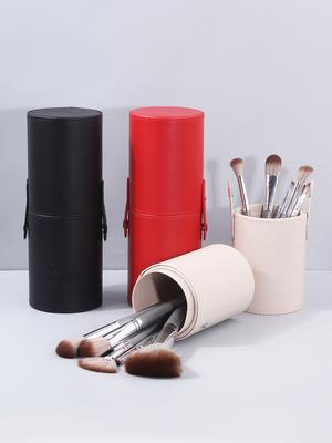 Large-capacity PU Leather Makeup Brush Storage Bucket, Desktop Cosmetics Storage Bucket, Portable Travel Storage Tool