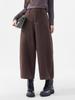 Women's High-Waisted Black-Grey Wool Blend Wide-Leg Trousers, Plus Size, Autumn/Winter