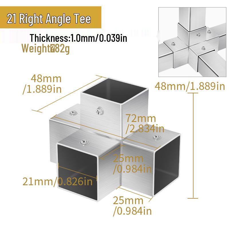 Stainless Steel Weld-Free Square Tube Connector for Shelves - 20/25/30mm