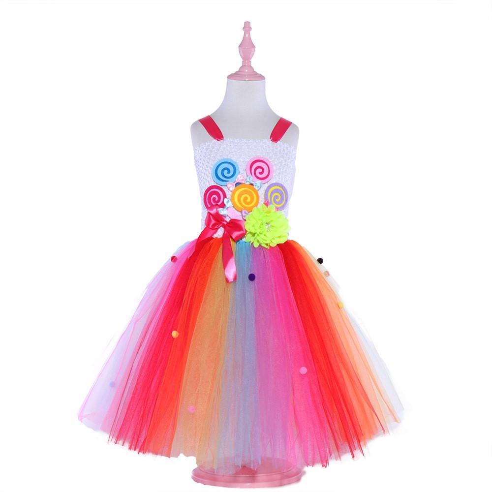 

Дети Девочки конфеты сладкий леденец радуга сетчатое платье пачка детские костюмы для косплея на Хэллоуин ребенок ролевая игра принцесса наряд для вечеринки S/90cm