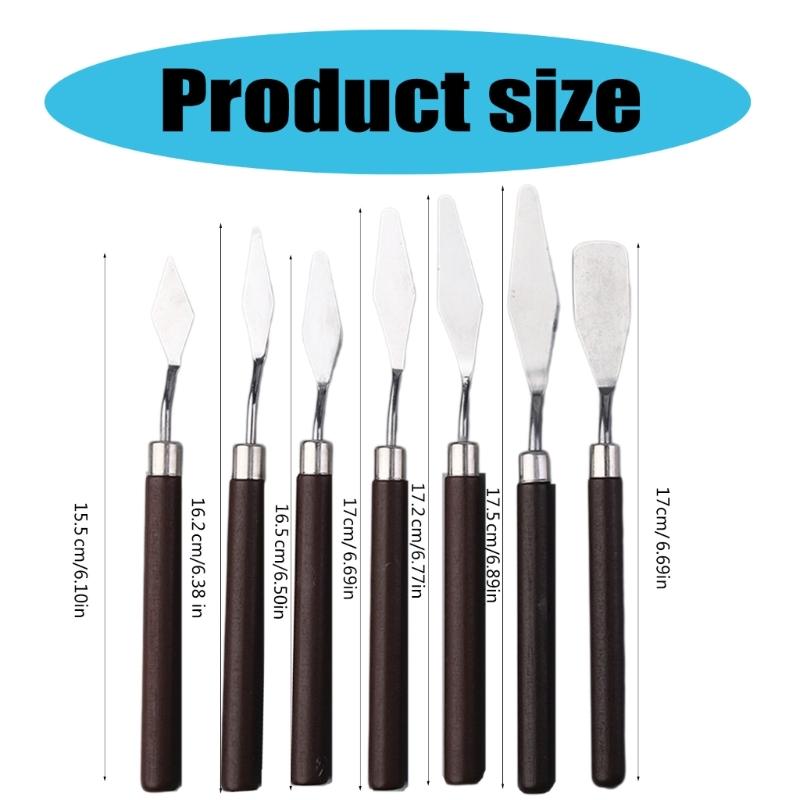7Pcs Spatula Palette Tool Set Wood Handle Palette Tool Stainless Steel Mixing Scraper for Oil Acrylic Painting