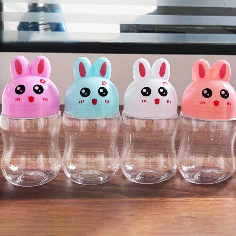 1Pcs Cartoon Rabbit Plastic Bottle Transparent Pet Food Grade Candy Bottle Random Color 180ml