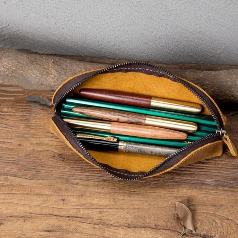1 pcsMinimalist Stationery Pouch, Vintage Leather Pencil Case, Zipper Pencil Case, School Supplies