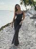 EDOLYNSA 2024 Black Fashion Polka Dots Sexy See Through Spaghetti Strap Beach Maxi Dress Women Summer Party Slip Dresses Swimsuit Cover Up