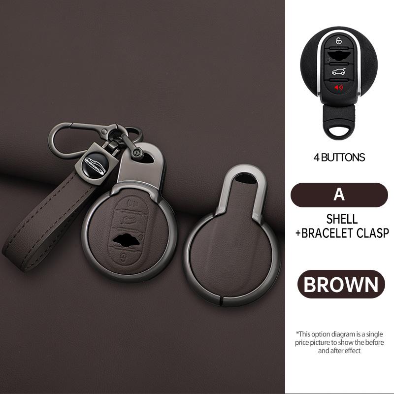 For Bmw Mini Cooper One Fun F54 F55 F56 R56 R57 R58 R59 R60 R61 Car Zinc Alloy Leather Key Case Holder Cover Keychain Accessorie