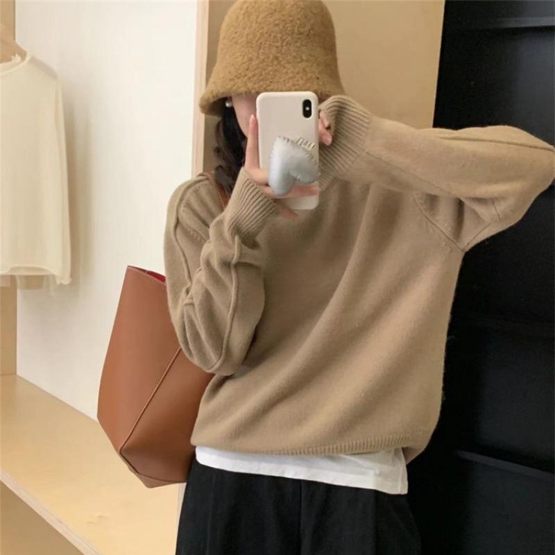 Gentle Design Style Candy Color Round Neck Pullover Sweater Women's Soft Waxy Round Neck Loose Thick Warm Top Trendy Girl