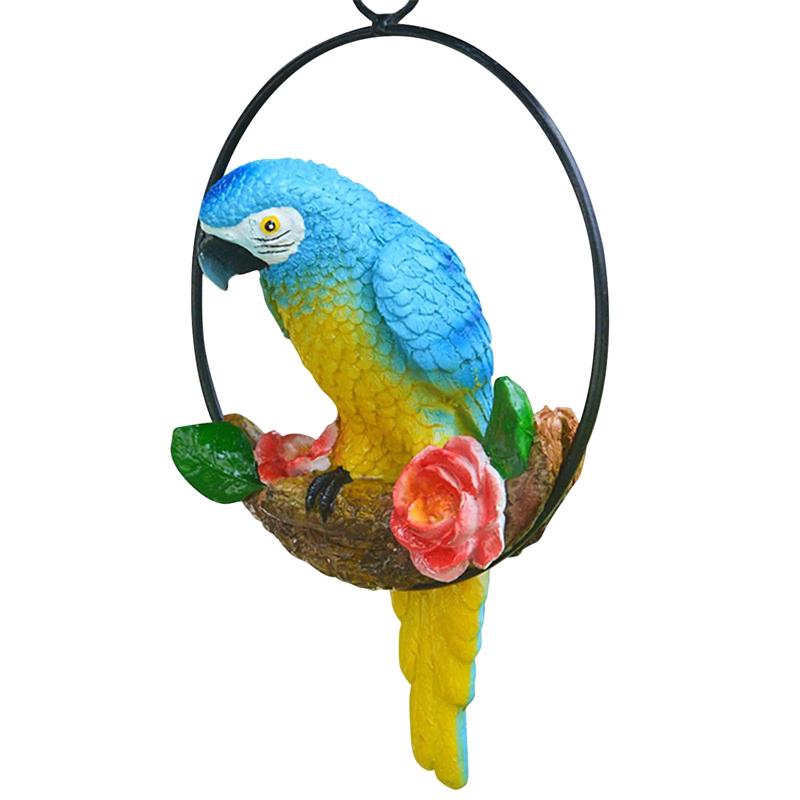 Creative Resin Parrot Hang On Tree Outdoor Garden Decoration Statue Animal Sculpture For Home Office Room Garden Decor Ornament