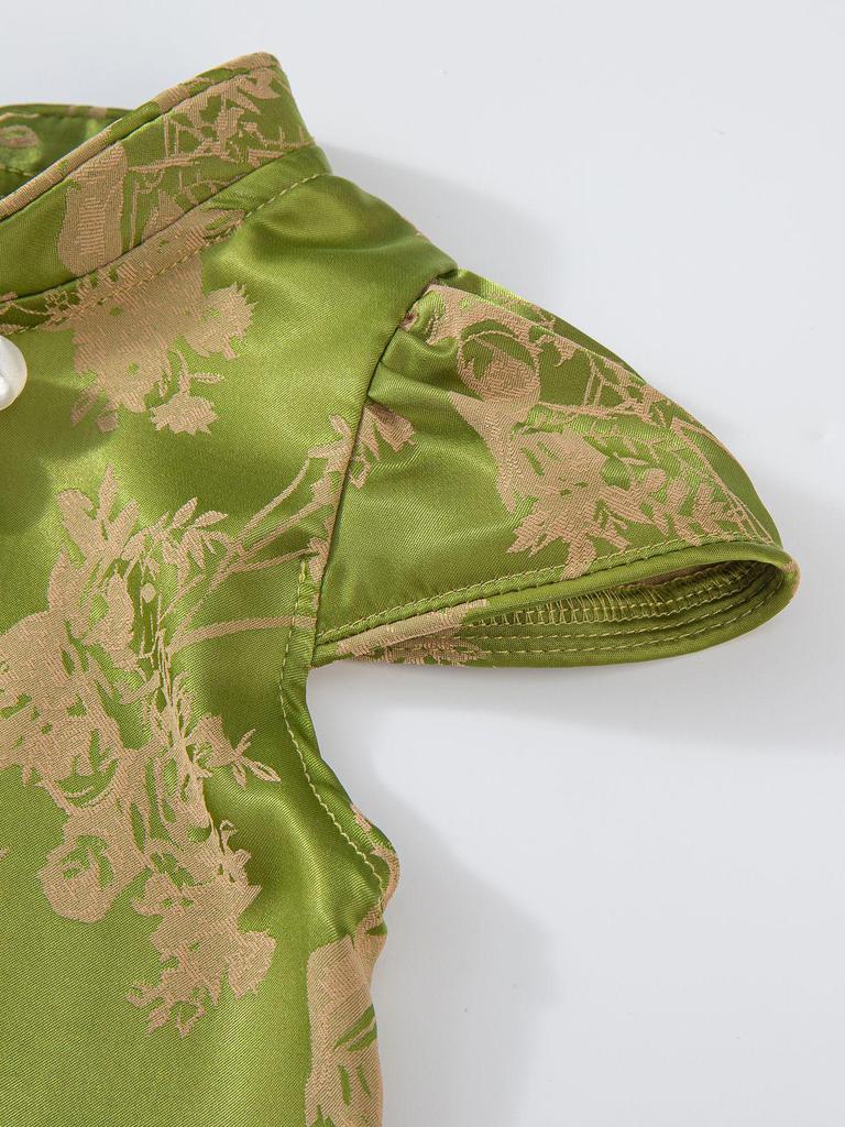 Girls' Sleeveless Tang Suit Dress: Summer Koi & Flower Design