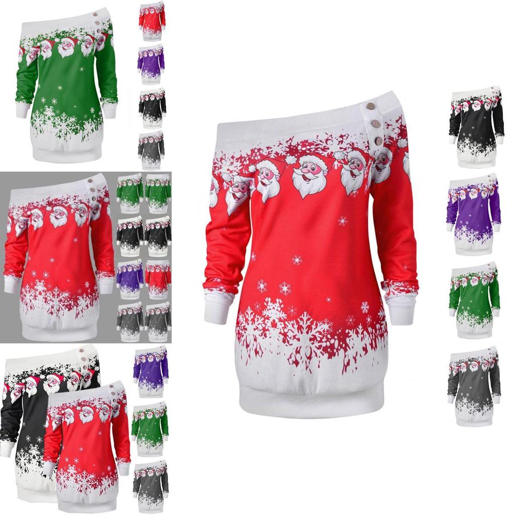 Ladies Christmas Jumper Tops Featuring Charming Santa Claus Design And Long Sleeves