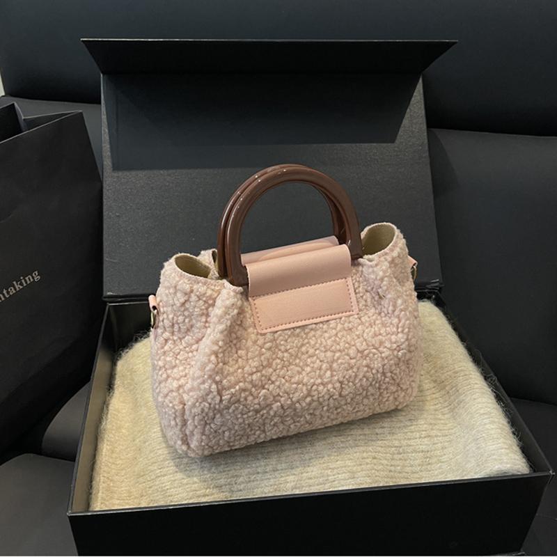 Шерстяная сумка из овечьей шерсти Зимняя Универсальная Маленькая Сумка через плечо из ПУ Кожаная Сумка для телефона Клатчи Hobo KTB 22x11x16.5cm розовый