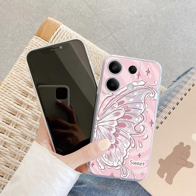 Butterfly Flower Case for iPhone Samsung A55 M34 S24 Xiaomi Redmi 13 Pro 14C Huawei Honor  Shockproof Phone Bumper TPU Anti-Scratch Clear Back Cover