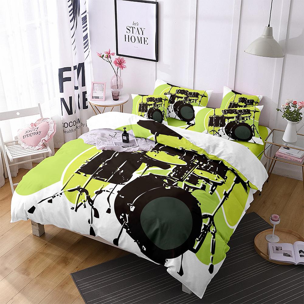 Music Theme Polyester Duvet Cover Set 3D Guitar Piano Bedding Set King Queen Twin Full Size for Kids Boys Girls Room Decoration