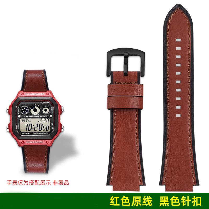 

AE1200 A158 Ретро Натуральна Шкіряна Ремінець Для Casio DW-H5600 A168 AE1300 Вінтажний Ремінець Годинника Чоловічий Випуклий рот Коров яча шкіра Браслет 18ММ 18mm червоний колір чорний