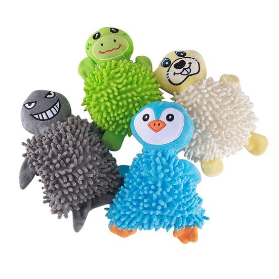Squeaky Plush Dog Toy Mop Animal Design Stuffed Crinkle Pet Chew Toy Interactive Puppy Teething Toy for Small Dogs