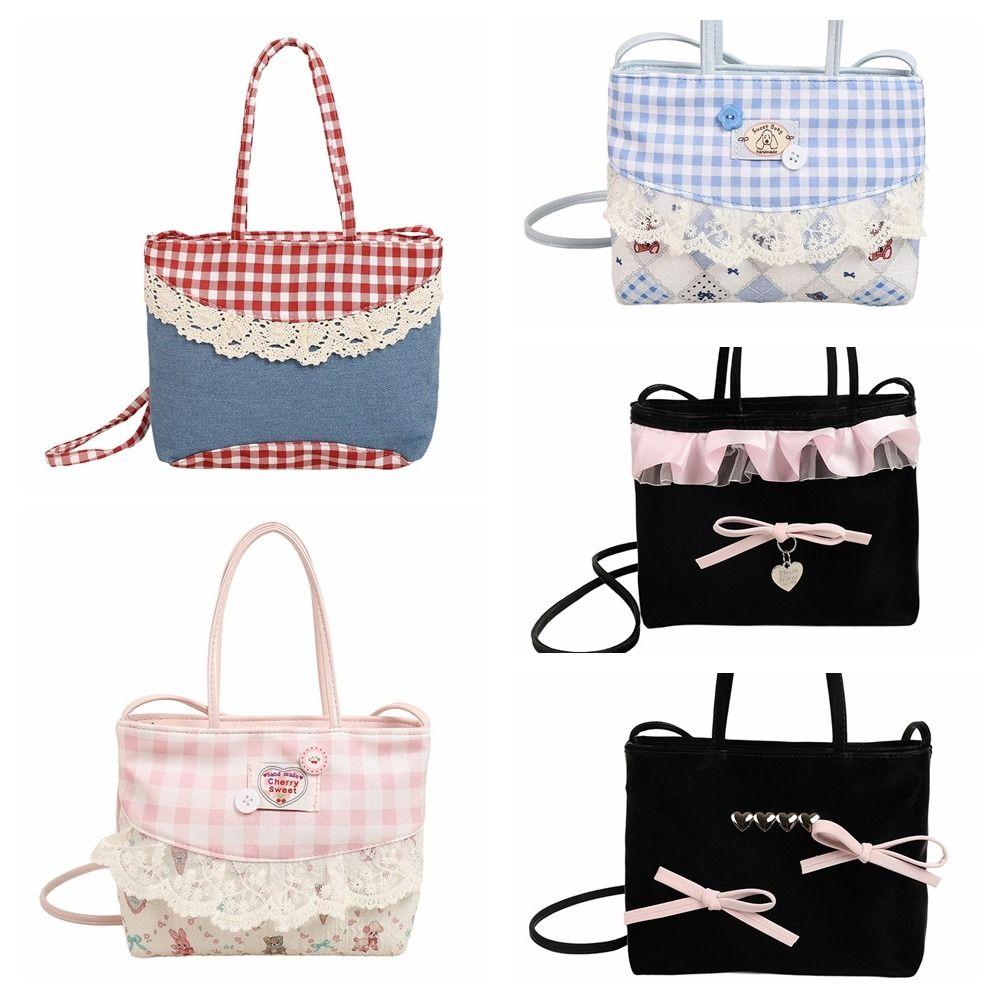 Square Bow Handbag Lace Sweet Crossbody Bag Rural Style Lattice Handbag  Gifts