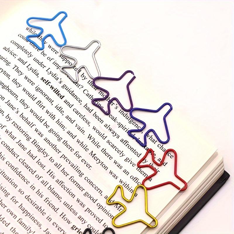 50 Stück Metallfarbene Flugzeugförmige Büroklammern, Eisenklammern für Bürobedarf, Mehrfarbige Datei-Organisatoren für Bücher