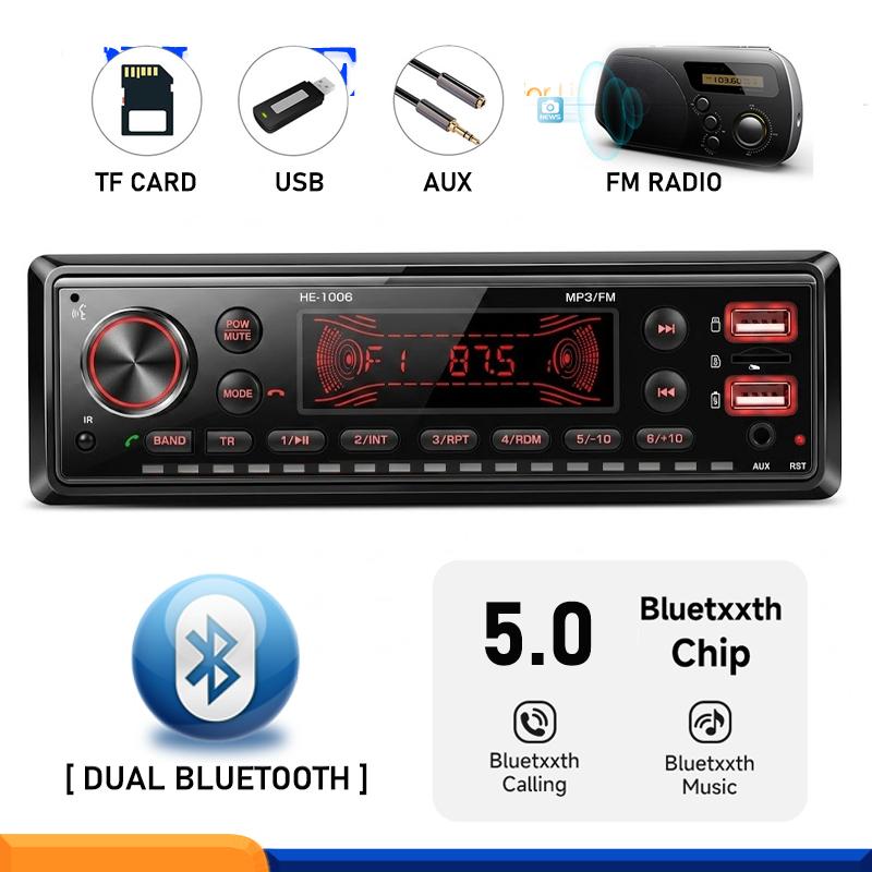 New Multifunctional 1 DIN Car Radio Bluetooth App Control USB MP3 Player TF Aux-in FM Receiver High Power 7 Color Lighting Head Unit with Fast Charge