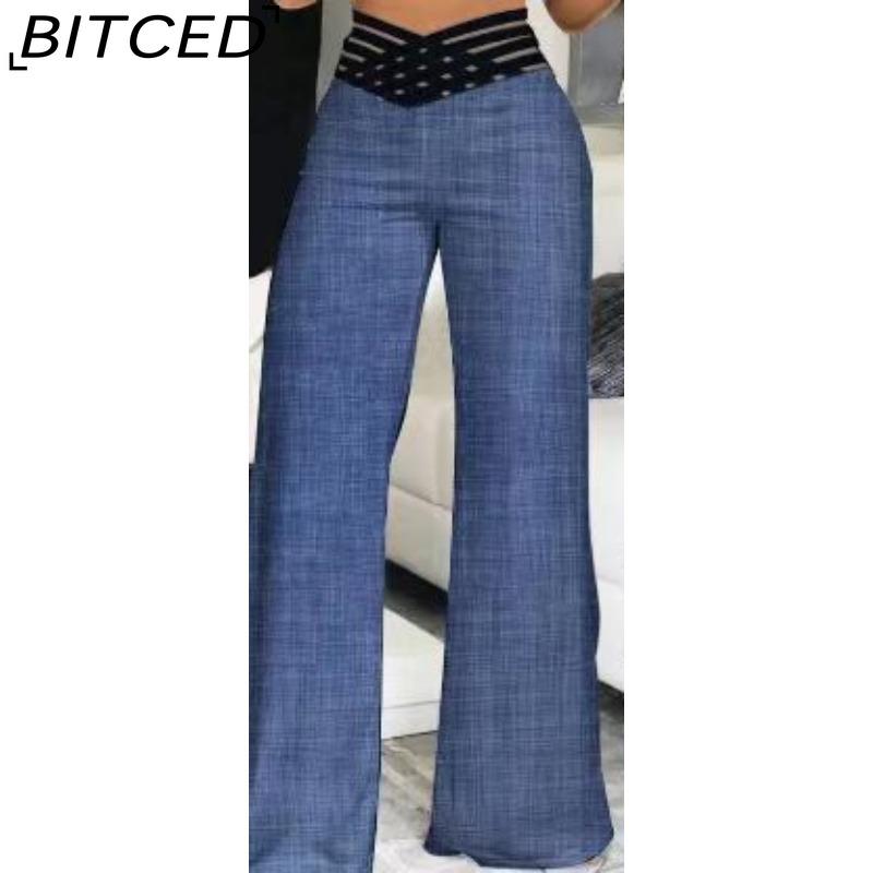 

BITCED Женские модные повседневные однотонные брюки и капри с принтом XXXL джинсовый синий