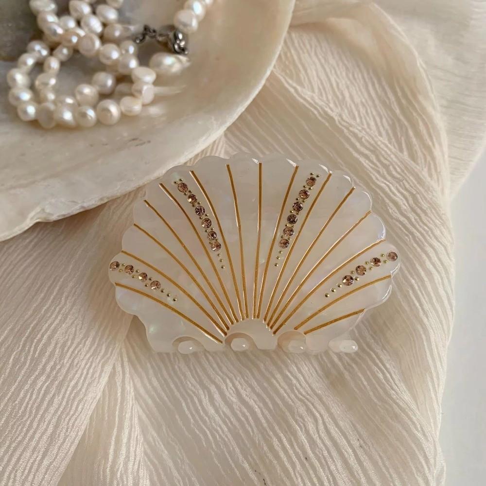 Acetate Shell Hair Claw Rhinestone Rhinestone Hair Claw Retro Seashell Hair Clips for Women