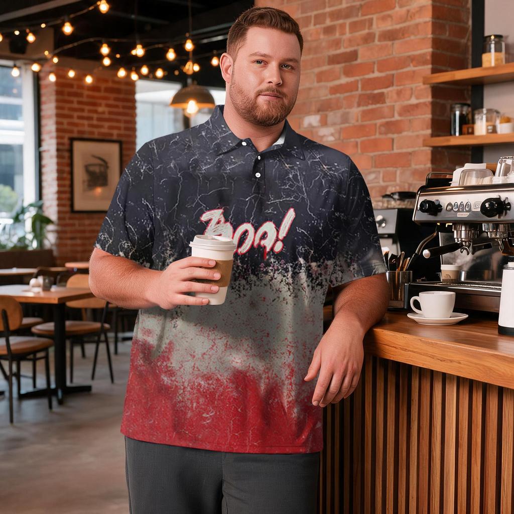 Herren Übergröße Halloween Print Golf Poloshirt Atmungsaktiv Kurzarm Lässiges Arbeitskleidung Oberteil Bequeme Passform