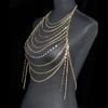 Stylish Women Rhinestones Chest Chain Necklace for Beach and Nightclub Outfits Layered Halter Neck Body Jewelry Crop Top