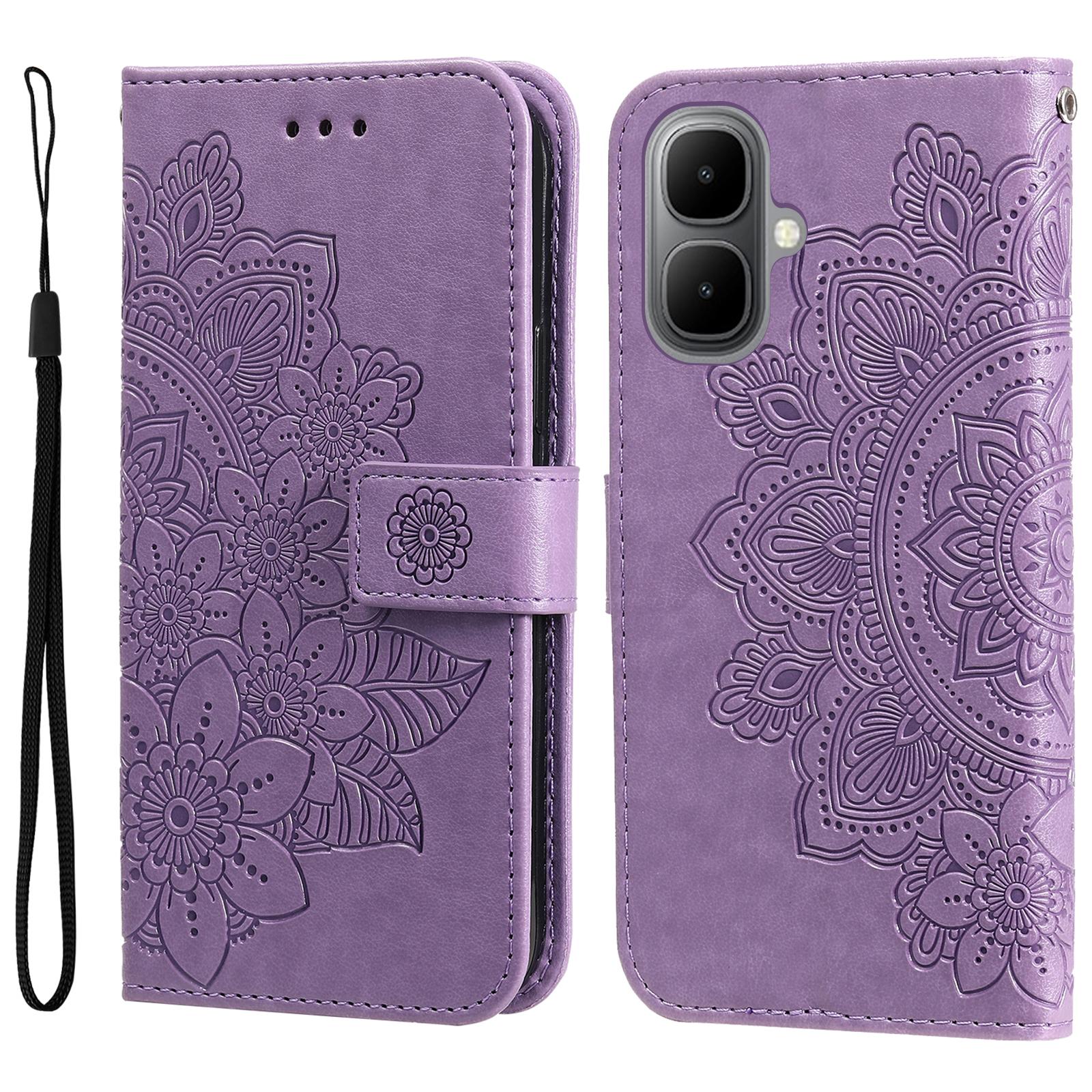 

For TECNO Pop 10/Infinix Smart 10 Case Floral Pattern PU Leather Wallet Stand Phone Cover Purple