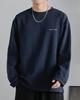 JHIJSC Men's Long Sleeve T-Shirt, Spring, Simple, Cotton, Solid Color, Loose Fit, Stylish, Plus Size (L, Navy)