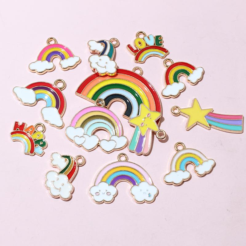 10pcs Cute Enamel Rainbow Charms Pendant Alloy Metal DIY Jewelry Making Accessories Findings for Necklace Earrings Bracelets