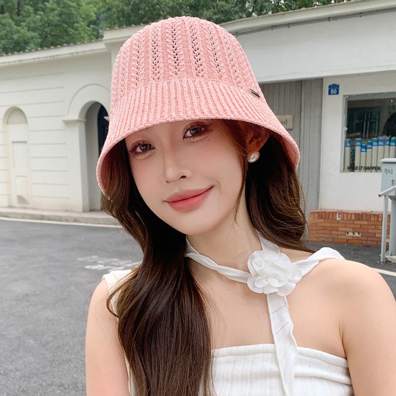 Spring hat women's summer outdoor travel sunscreen sunshade bucket hat knitted face small bucket hat