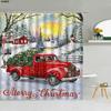 Christmas Shower Curtain Sets Vintage Red Truck Xmas Ball Pine Tree Snowman Winter New Year Gift Bathroom Decor Bath Curtains