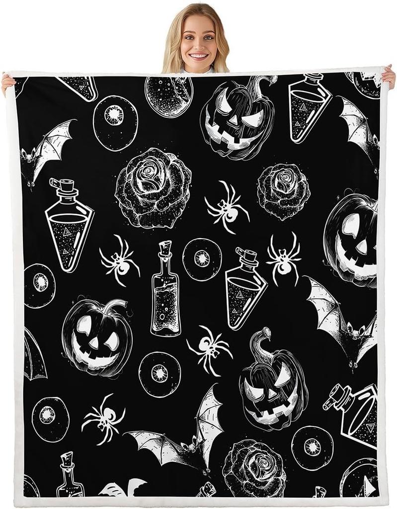 Halloween Ghost Blanket Soft Fleece Throw Pumpkin Spider Web Design Home Decor Party Gift Kids Room