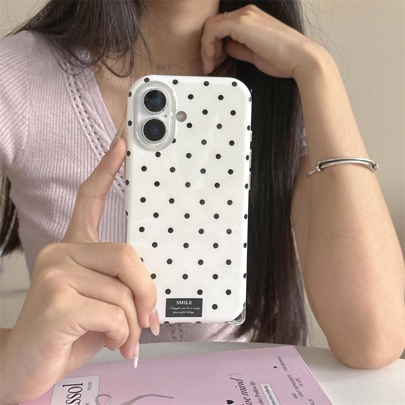 Japanese Gentle and Simple Wind Black Wave Dot Lanyard Suitable for iphone11Promax Apple 11 Mobile Phone Case 11 Double Layer