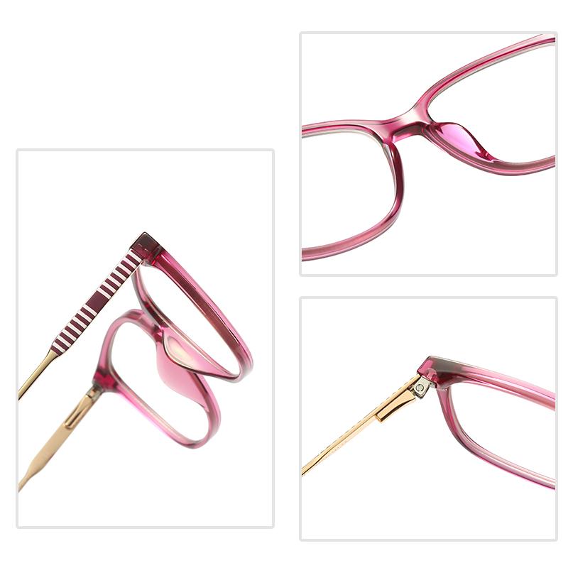 TR90 Metal Square Prescription Glasses Frames for Women Pink Eyewear