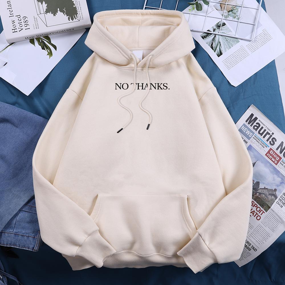 No Thanks Printed Hoodies Women Casual Loose Oversized Hooded Fashion Sports Sweatshirts Fleece Comfortable All Match Clothes