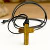 1pc Tiger Eye Stone Cross Pendant Black Rope Braided Necklace, Vintage Minimalist Style, Suitable for Daily Wear and Vacation, Perfect Gift