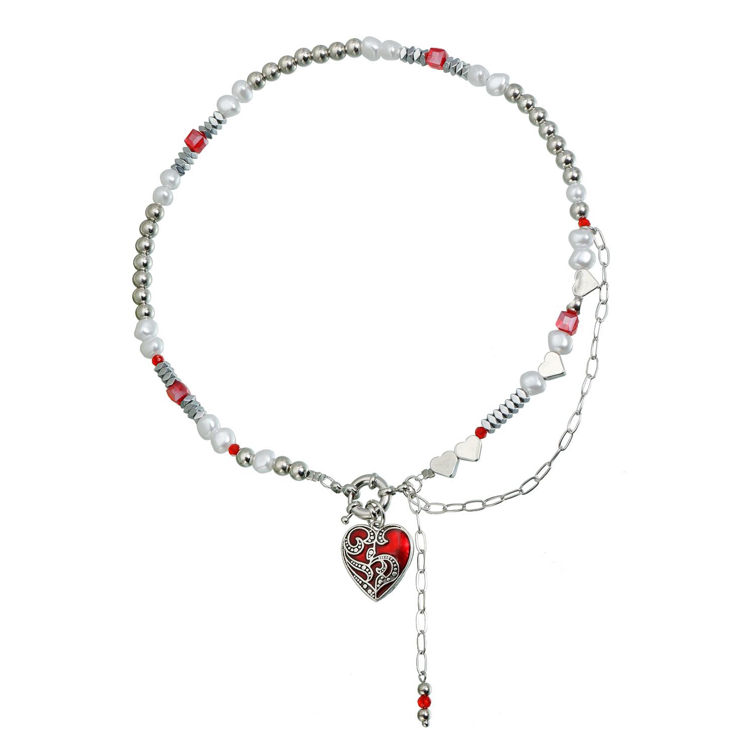 Sweet and cool little devil love necklace ins Spice girl wind y1k splicing art necklace