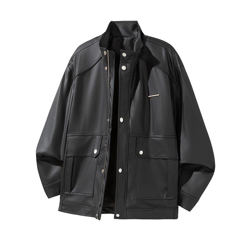 Autumn New Stand Collar Executive Jacket for Men Versatile Simple PU Leather Jacket