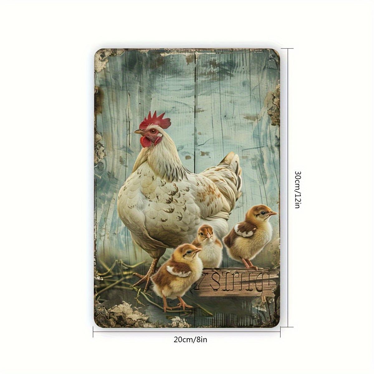 

Vintage Farmhouse Metal Wall Art Hen Chicks with Rooster Design x Inches Rustic Chicken Decor for Kitchen Cafe Barn 20x30cm（7.8x11.8inch）