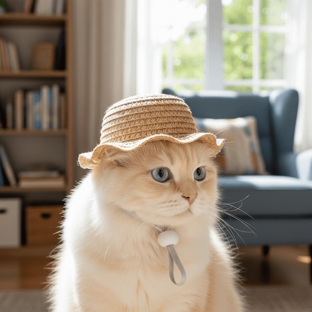 Adjustable Cat Sun Hat Wide Brim Dog Fisherman Hat Fashion Pet Straw Hat  Outdoor Sun Protection