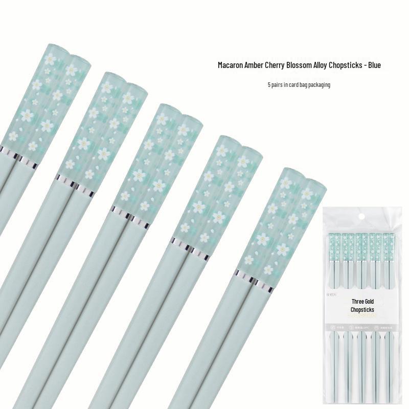 

Luxury High-Appearance Alloy Chopsticks: Macaron Colors, Amber Cherry Blossom, Mold-Proof, Slip-Resistant, Heat-Resistant, Lightweight 5 Pairs with Card Bag