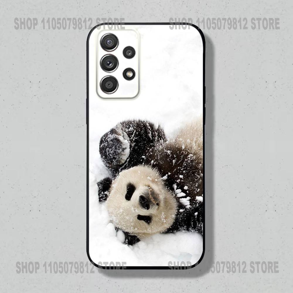 Cute Panda Phone Case For Samsung S25,24,23,22,21,20,10,10E,9 Plus FE Note 20 Plus Soft Black Cover Shell