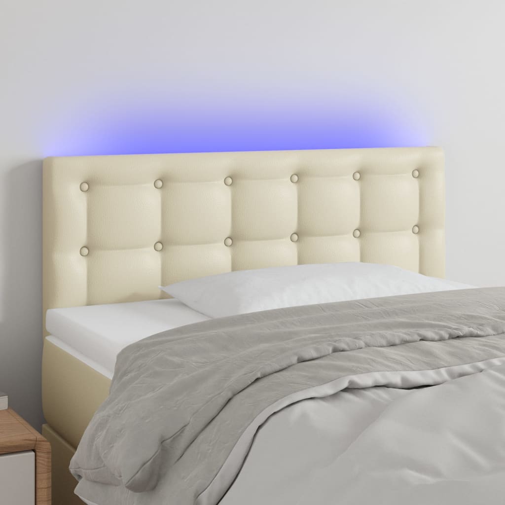 Vidaxl Zagłówek Do Łóżka Z Led, Kremowy, 90X5X78/88 Cm, Sztuczna Skóra