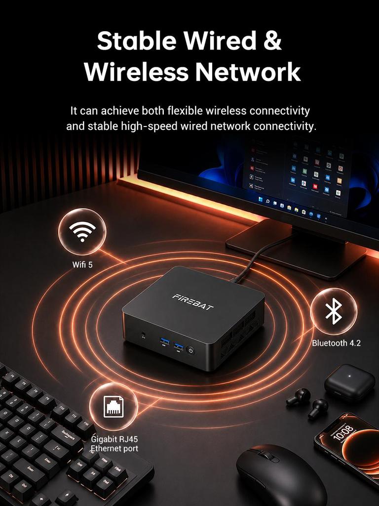 FIREBAT T6 Mini PC  Intel Core i3-8109U 8GB LPDDR3 256GB M.2 SATA SSD Dual 4K Display (HDMI + DP) Dual Band WiFi BT 4.2 Gigabit LAN