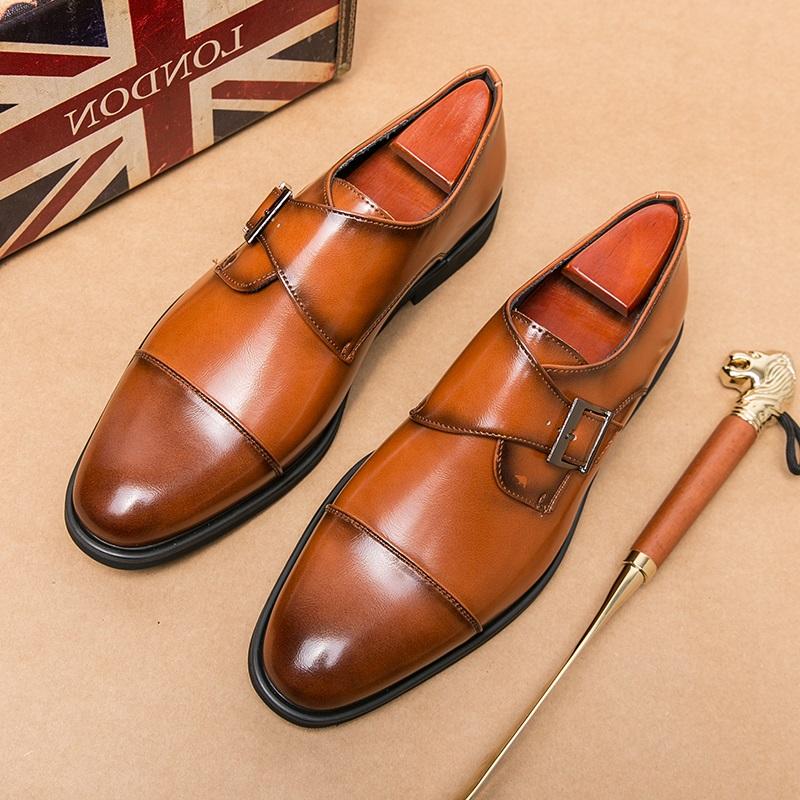 Gentleman Business Loafers New Fashion Men's Pointed Black Monk Strap Shoes Designer Formal Wedding Dress Homecoming Footwear