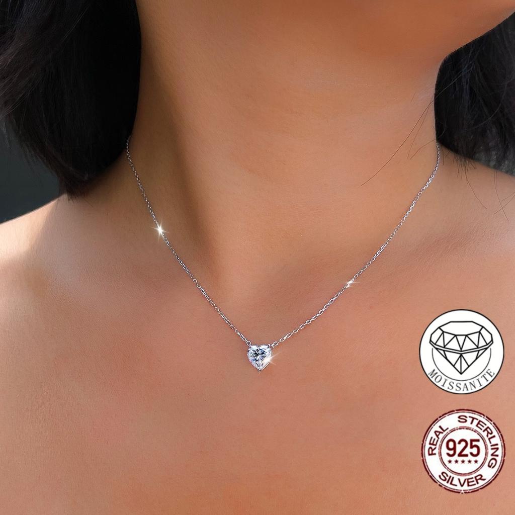 Fine 925 Sterling Silver Heart Moissanite Jewelry Set D Color VVS1 Necklace Earrings Set Pass Diamond Tester for Women Gift