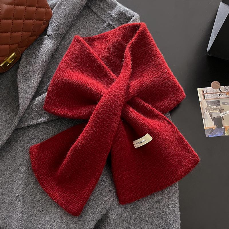 Wool Knitted Scarf Women Winter Warm Scarves Bright Solid Color Design Thickened Shawl Soft Triangle Pashmina Neck