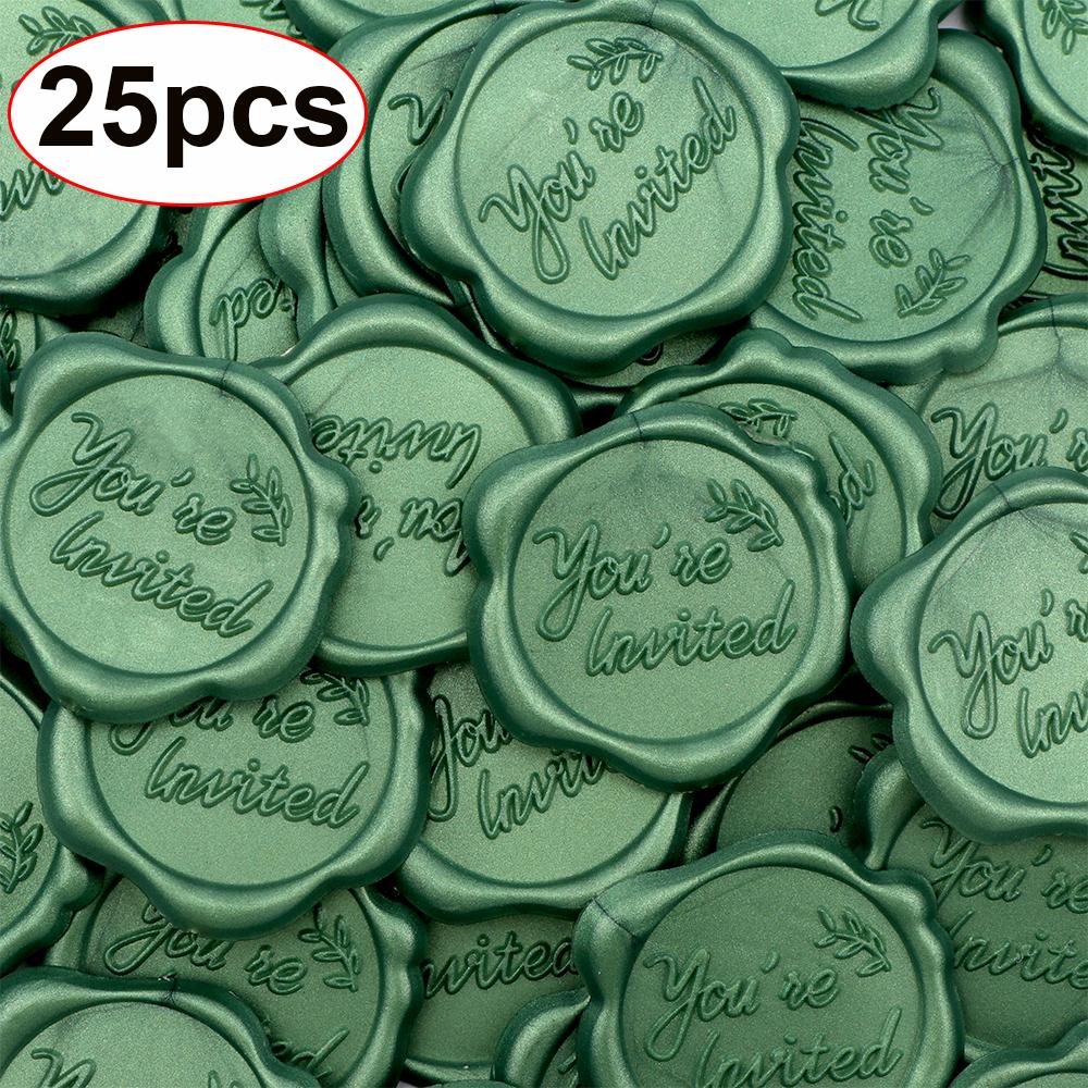 

25pcs You re lnvited Wax Seal Stickers, (White, Gold, Green) Envelope Seal Stickers Envelope Seals Self Adhesive Gold Stickers