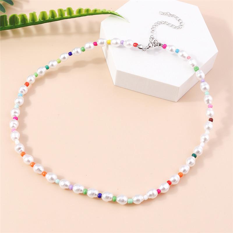 Summer Boho Korea Lovely Flowers Seeds Beaded Necklace Statement Short Collar Choker Necklace for Women Vacation Jewelry Gifts
